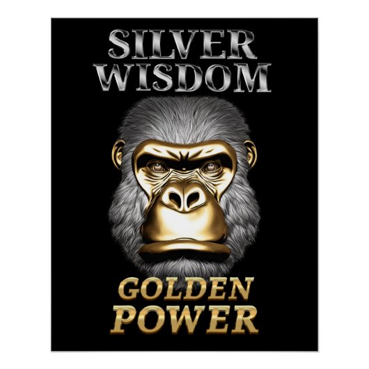 Gorilla Kopf, Eleganz und Power, Silber und Gold Poster (Vorderseite)