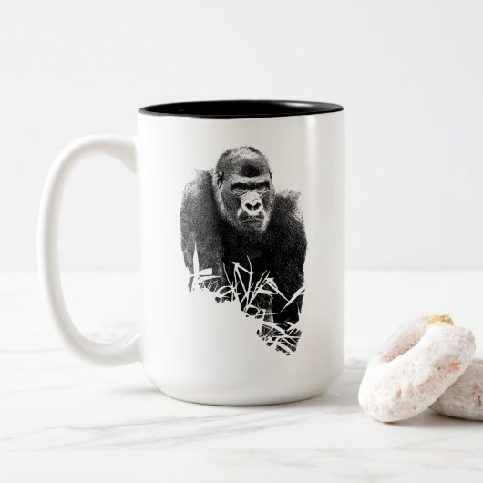 Gorilla Lope Digitale Kontur Kunst Zweifarbige Tasse (Mit Donut)