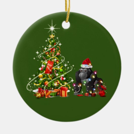 Gorilla mit Hat LIGHTS Weihnachten Keramik Ornament (Vorne)