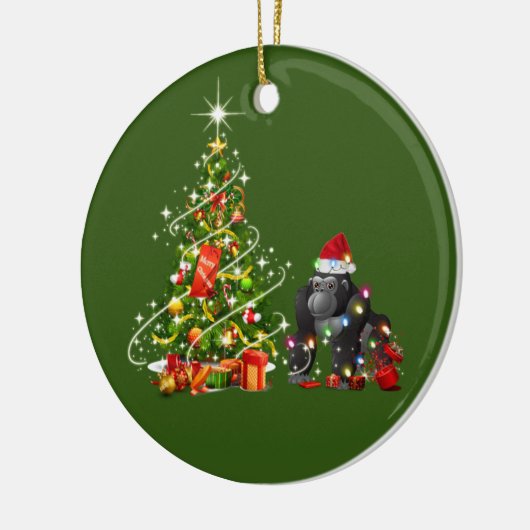 Gorilla mit Hat LIGHTS Weihnachten Keramik Ornament (Links)