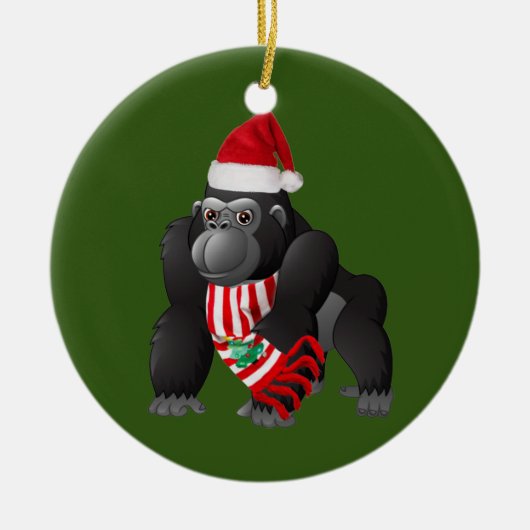 Gorilla mit Hat Scaft Weihnachten Keramik Ornament (Vorne)