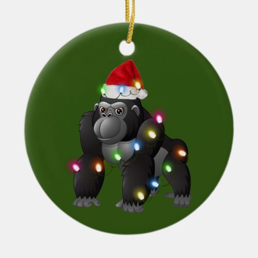 Gorilla mit Hat Scaft Weihnachten Keramik Ornament (Vorne)