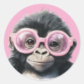 Gorilla mit rosa Brille Light Pink BG Sticker (Vorderseite)