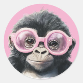 Gorilla mit rosa Brille Light Pink BG Sticker