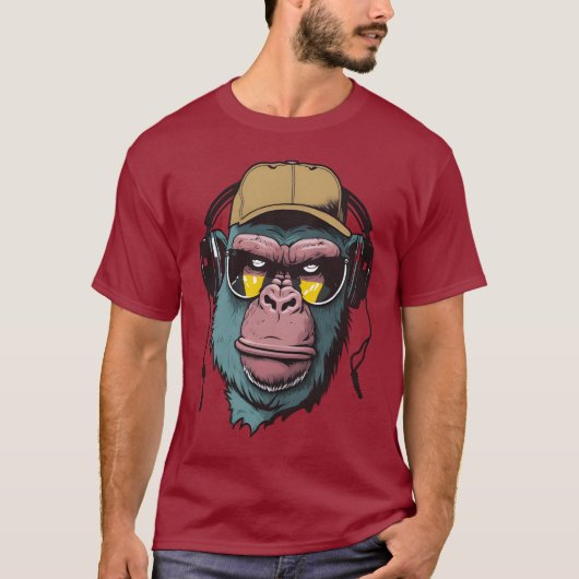 Gorilla mit Sonnenbrille, Kopfhörer T-Shirt (Vorderseite)