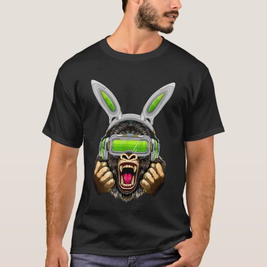 Gorilla mit sonnigen Ohren und VR Brille Ostern Ta T-Shirt (Vorderseite)