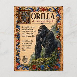 Gorilla, mittelalterliche Bestiarienkunst Postkarte