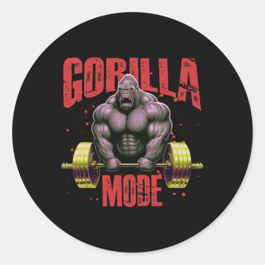 Gorilla Mode Weightlifting Gym Bodybuilding Workou Runder Aufkleber (Vorderseite)