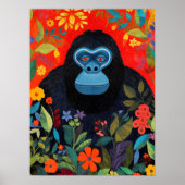 Gorilla Painting Colorful Blume Blätter Poster (Vorne)