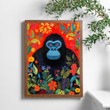Gorilla Painting Colorful Blume Blätter Poster