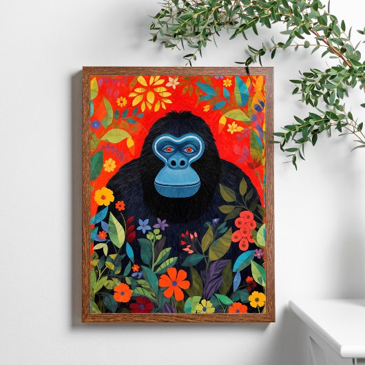 Gorilla Painting Colorful Blume Blätter Poster