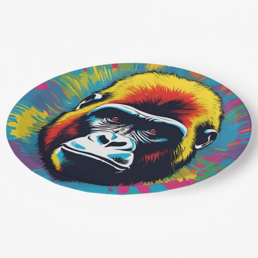 Gorilla Pop Cartoon Zeichnend Pappteller (Schrägansicht)