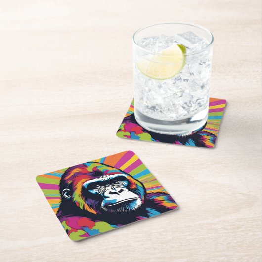 Gorilla Pop Cartoon Zeichnend Rechteckiger Pappuntersetzer (Vor Ort)