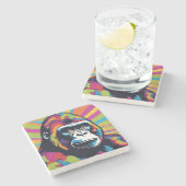 Gorilla Pop Cartoon Zeichnend Steinuntersetzer (Seitenansicht)