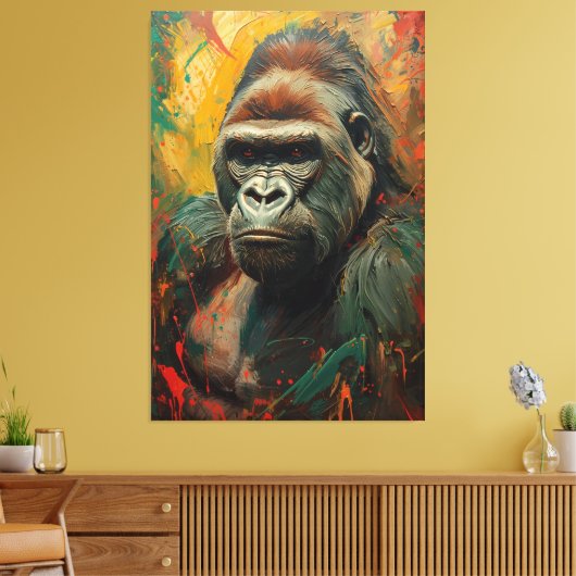 Gorilla Portrait Ein lebendiges Ölgemälde Leinwanddruck (Insitu (Wohnzimmer))
