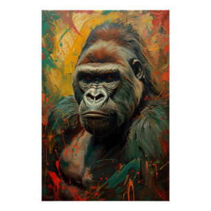 Gorilla Portrait Ein lebendiges Ölgemälde Poster