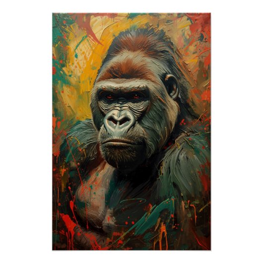 Gorilla Portrait Ein lebendiges Ölgemälde Poster (Vorderseite)