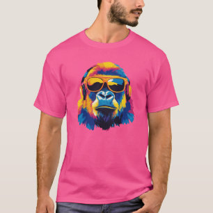 Gorilla Portrait Glasses Illustration Wasserfarbe T-Shirt