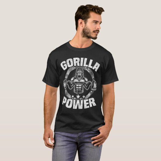 Gorilla Power Bodybuilding Weightlifting Workout T-Shirt (Vorne ganz)