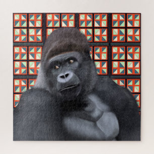 Gorilla Red Geometric   Afrikanische Wildtiere Puzzle