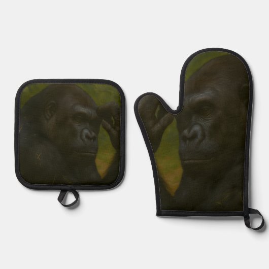 Gorilla Reflection - Ein durchdachtes Tierportrait Ofenhandschuh & Topflappen-Set (Vorderseite)