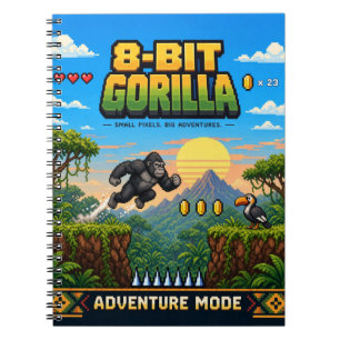 Gorilla, Retro-8-Bit-Pixel-Art Notizblock