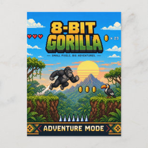 Gorilla, Retro-8-Bit-Pixel-Art Postkarte