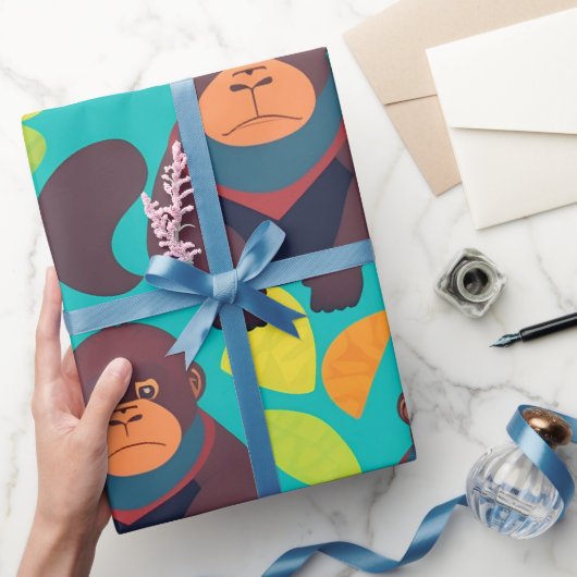 Gorilla Retro Personalisiertes Muster Geschenkpapier (Schenken)