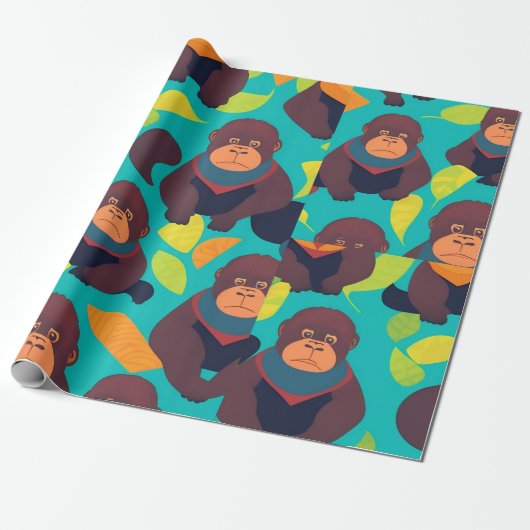 Gorilla Retro Personalisiertes Muster Geschenkpapier (Ungerollt)