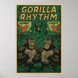 Gorilla Rhythm Jungle Comic - Musikalisches Leben Poster