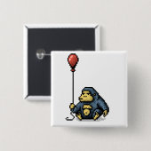 Gorilla-roter Ballon-Schatten-Pixel-Kunst-Knopf Button (Vorne & Hinten)