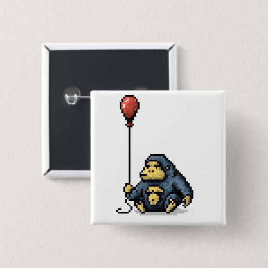 Gorilla-roter Ballon-Schatten-Pixel-Kunst-Knopf Button (Vorne & Hinten)