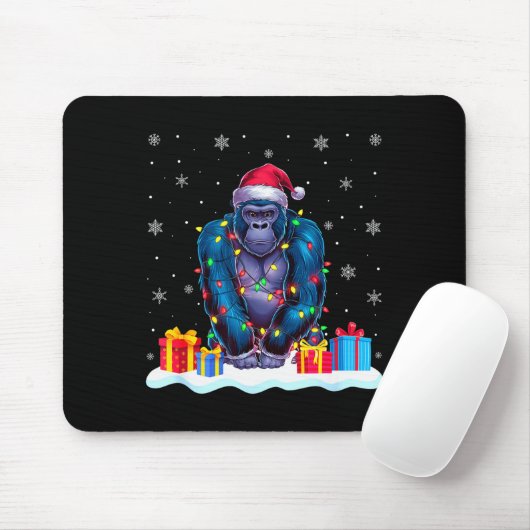 Gorilla Santa Hat Christmas Tree Light Xmas Pajama Mousepad (Mit Mouse)