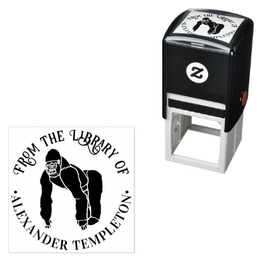 Gorilla Silhouette "From the Library" Buchname Permastempel (Beispiel)