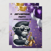 Gorilla spielt Saxophon Einladung (Vorne/Hinten)