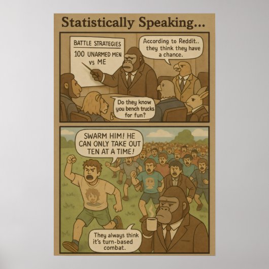 Gorilla Strategy Comic - 100 unbewaffnete Männer g Poster (Vorne)