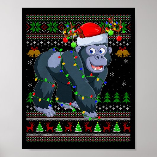 Gorilla Ugly Christmas Sweaters Holiday Santa Cute Poster (Vorne)