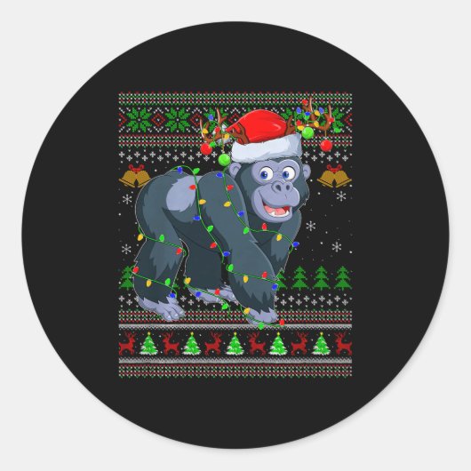 Gorilla Ugly Christmas Sweaters Holiday Santa Cute Runder Aufkleber (Vorderseite)
