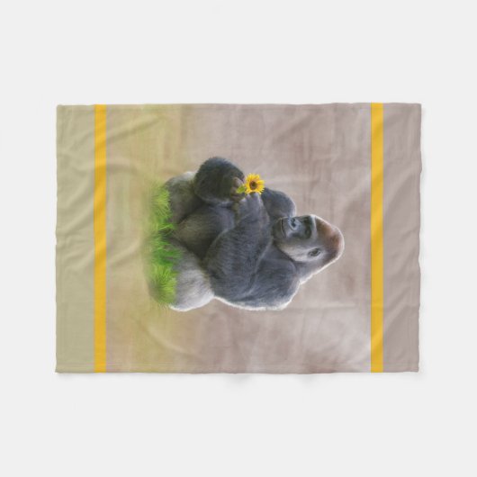 Gorilla und gelbes Gänseblümchen Fleecedecke (Vorderseite (Horizontal))