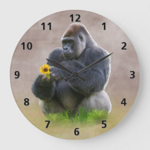 Gorilla und gelbes Gänseblümchen Große Wanduhr