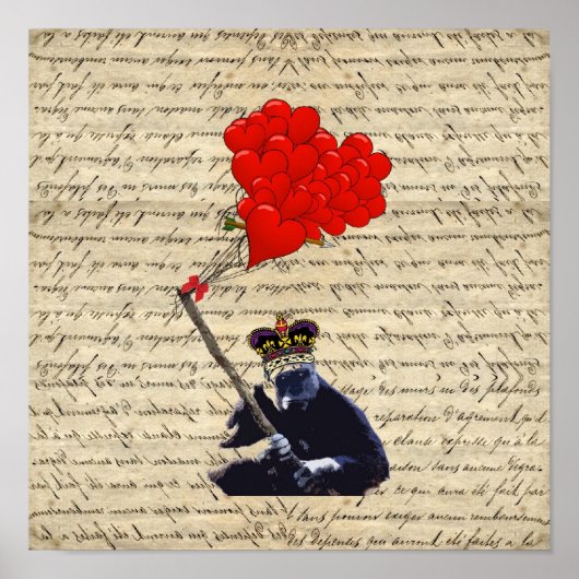 Gorilla und Herzballons Poster (Vorne)