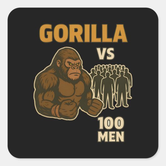Gorilla vs 100 men epic battle quadratischer aufkleber (Vorderseite)