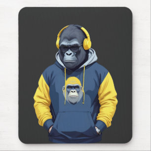 Gorilla Wearing Hoodie Funny Coole Tierart Mousepad