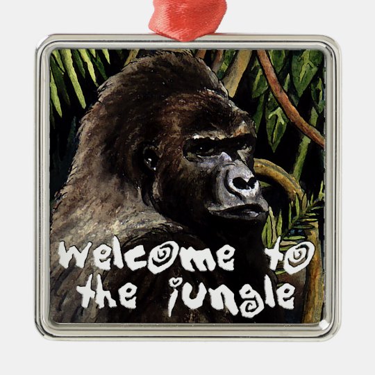 gorilla welcome to the jungle quadratisches silberfarbenes ornament