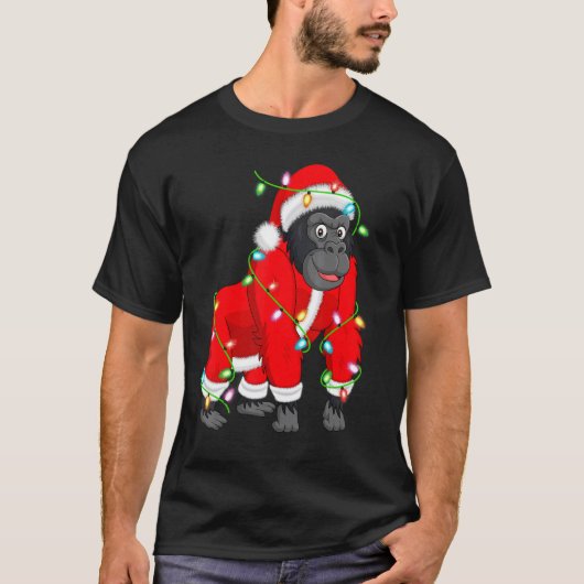 Gorilla Xmas Lighting Santa Gorilla Weihnachten T-Shirt (Vorderseite)