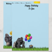 Gorilla zum Geburtstag mit Balloons und Sonnenblum (Vorne/Hinten)