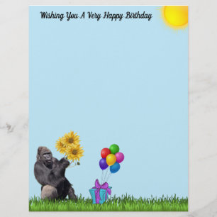 Gorilla zum Geburtstag mit Balloons und Sonnenblum