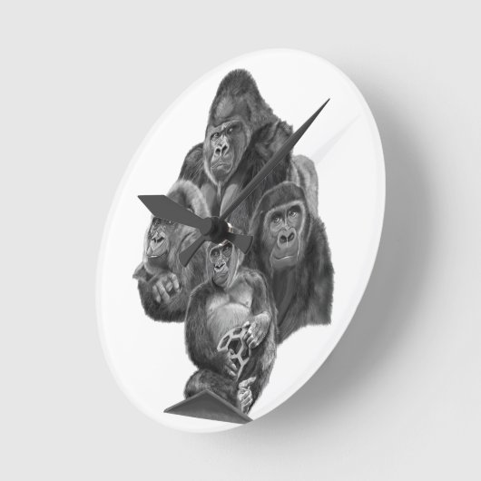 GorillaFamily Clock ゴリラ家族の時計　GorillaLife Runde Wanduhr (Winkel)