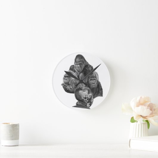 GorillaFamily Clock ゴリラ家族の時計　GorillaLife Runde Wanduhr (Zuhause)