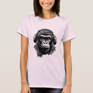 Gorillakopf mit Kopfhörern schwarz weiß Pixel T-Shirt